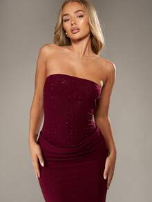 MISSGUIDED Elegant Strapless Mermaid Evening Gown Crystal Embellished Formal Dress Wedding Guest Floor Length Bodycon Prom Ball Gown Special Occasion Dress Christmas