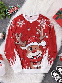 Herren minimalistische Mode Weihnachts-Grafik Rundhals Pullover Sweatshirt, für den Herbst