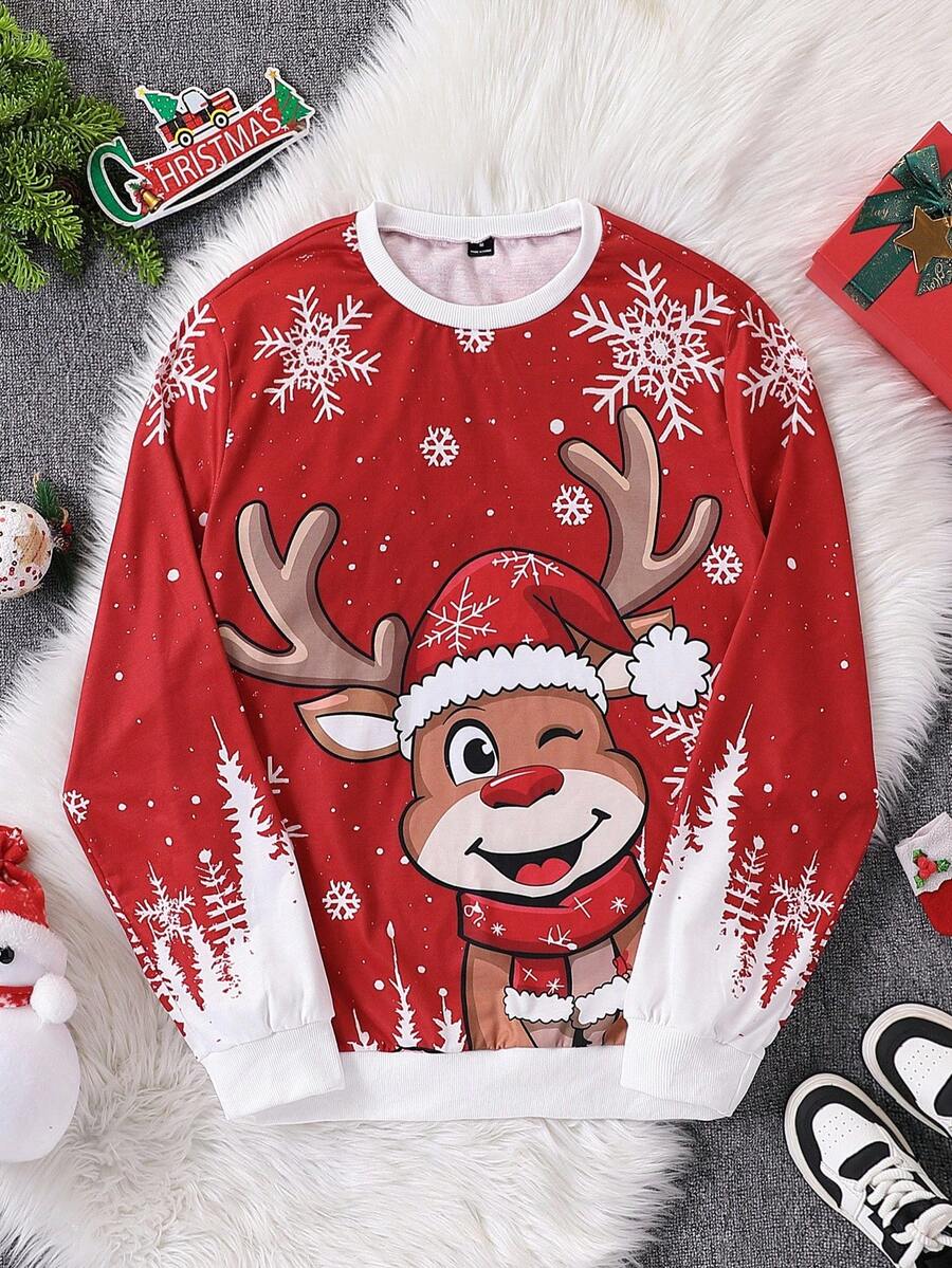 Herren minimalistische Mode Weihnachts-Grafik Rundhals Pullover Sweatshirt, für den Herbst