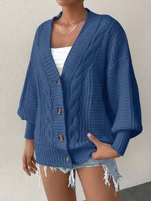 EURMUSE Women's Casual Solid Color Dropped Shoulder Loose Fit Single-Breasted Cardigan,Long Cardigans Woman,Petite Cardigans,Cardigans - Navy Blue - View 4