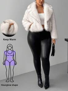Hourglow Ceceforeign_ 加大码女式翻领长袖宽松仿皮草大衣，冬季，适合沙漏型身材 - 白色 - 查看 10