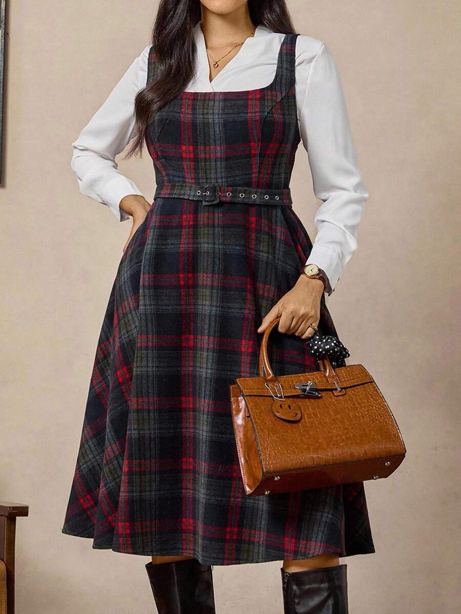 Zelara Vintage Coin Pattern Sleeveless Midi Dress Vest Dress Plaid Dress Women Plaid Jumper Dress Pinafore Dress A Line Dress Winter Dress Women Chic Dress Going Out Dress Going Out Going Out Outfit Graduation Dresses Plaid Skirt Women's Winter Clothes Autumn Outfits For Women Winter Dresses For Women All Clothes For Women Autumn Dress Winter Clothes For Women Winter Dresses For Women Plaid Two Piece Set Tweed Dresses For Women Thanksgiving Outfit For Women - Multicolor - View 1
