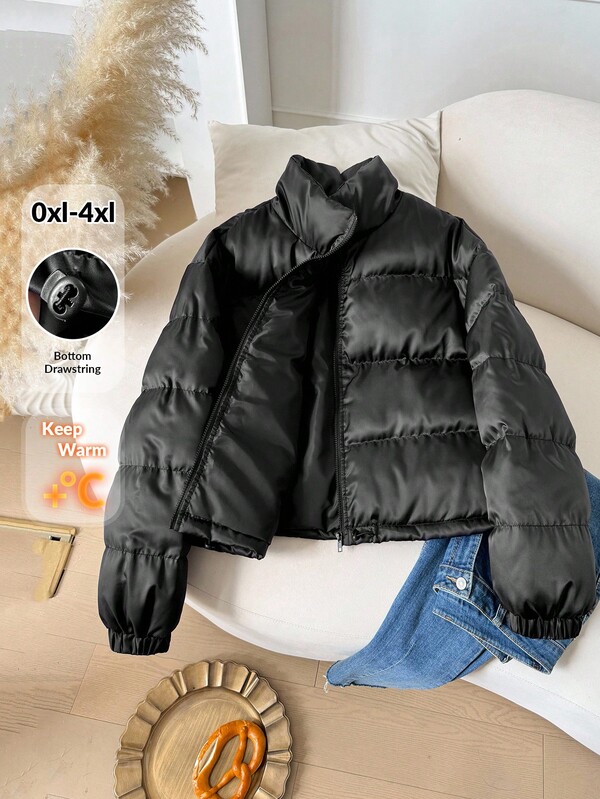 CosyJoli Chaqueta acolchada corta casual de talla grande, chaqueta acolchada negra para mujer, chaqueta negra para mujer, chaqueta Y2K para mujer, chaquetas acolchadas para mujer en otoño/invierno