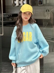 Dazy Kids Girls' Crew Neck Fleece Printed Sweatshirt, Fall,Winter