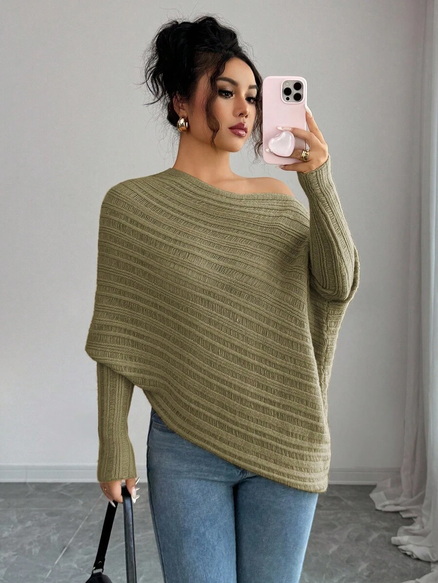 Elenzga Women's Army Green Autumn Casual Long Sleeve Sweater Top,Vintage Stockholm Street Style,Elegant Date Teacher Office Work Wear,Holiday Music Concert - Khaki - View 1