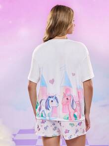 My Little Pony X SHEIN Women Lounge Sets Unicorn Shorts Unicorn Shirt Unicorn Pajama Set