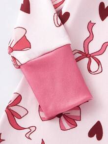 Baby Mädchen rosa Schleife Digital Muster Langarm Reißverschluss Vorne Jumpsuit Nachtwäsche, Enge Passform