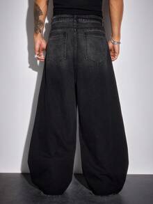 ROMWE MEN Street Life 男式宽松水钻装饰口袋阔腿牛仔裤，垃圾摇滚