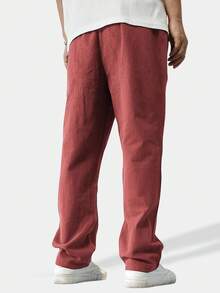 Manfinity EZcore Men Solid Drawstring Waist Straight Leg Pants, For Fall - Redwood - View 2