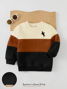 Cozy Pixies Felpa girocollo a maniche lunghe con colori a contrasto per bambino, versatile e confortevole in autunno/inverno