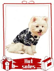 PETSIN 1 Áo nỉ cổ tròn ấm áp in họa tiết hình học Fairisle cho thú cưng, màu xanh hải quân - Nhiều màu - Xem 4