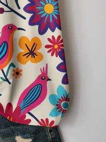 Mellowie Casual Floral Graphic Round Neck Loose Fit Plus Size Short Sleeve T-Shirt, Pullover For Summer Suitable For Going Out