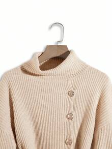Franclia Nuevo suéter de punto de manga larga con cuello alto y cintura ceñida, estilo vintage, de alta gama para otoño/invierno para mujeres - Marrón - Ver 3