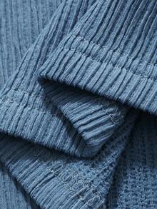 FRIFUL 女式吊带背心拼布罗纹修身 T 恤，撞色饰边，休闲街头风格长袖上衣 - 藍色 - 查看 6