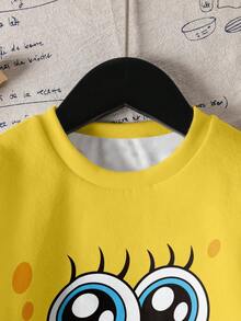 SpongeBob SquarePants | SHEIN Young Girl Cartoon Graphic Crew Neck Long Sleeve Sweatshirt - White - View 3