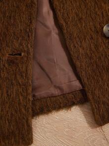 GENKIRA Brown Faux Fur Collar Loose Blazer Jacket & A-Line Mini Skirt 2 Pieces Set, Elegant & Chic For Autumn/Winter - Mocha Brown - View 7
