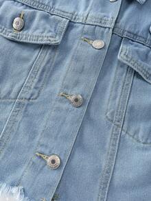 GlowEve Áo khoác denim cắt xén thô giản dị được giặt sạch - Rửa nhẹ - Xem 5