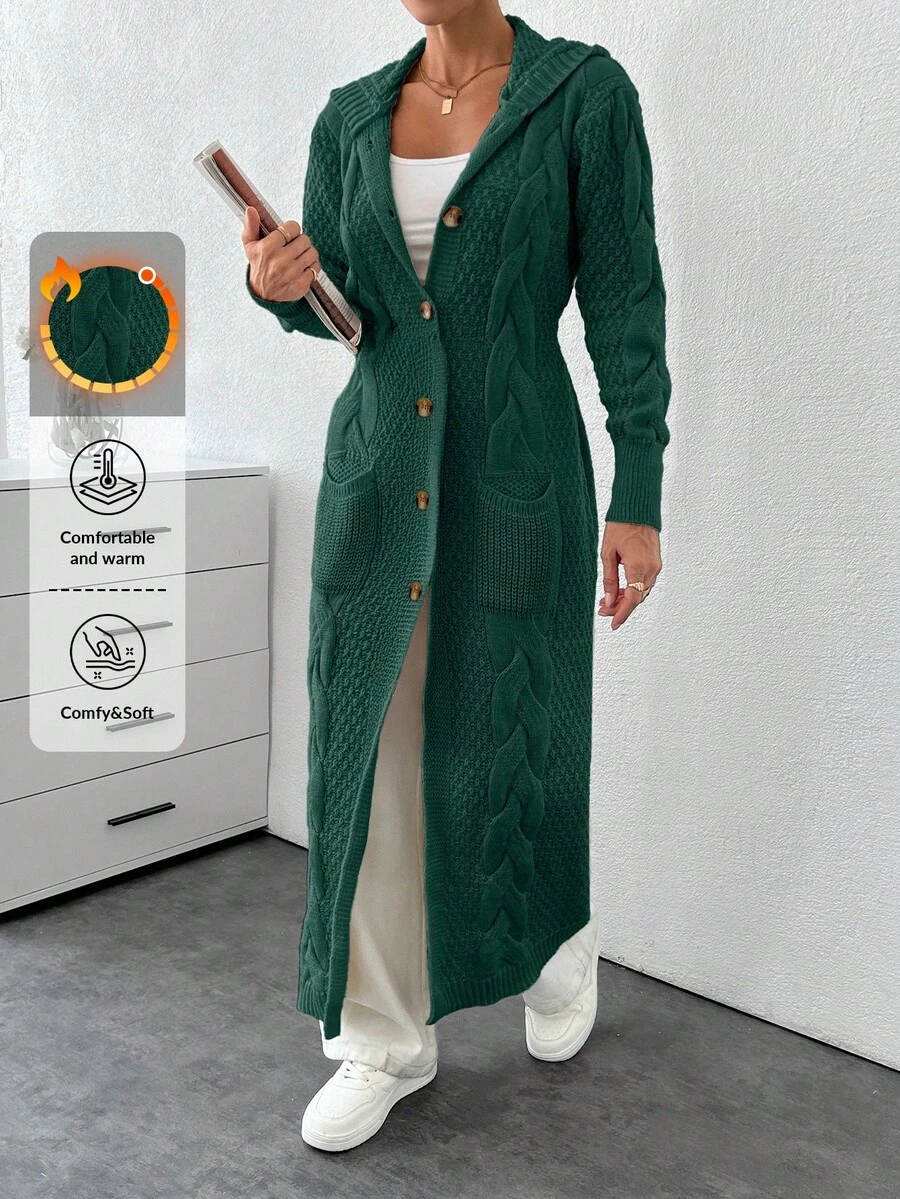 EURMUSE Cardigan With Detail And Long Special Button Detail+ 480 - Dark Green - View 1