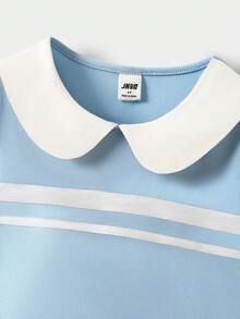 JNSQ Young Girl 2pcs Set, Collared Long Sleeve T-Shirt Paired With Mini Skirt, Suitable For Autumn/Winter Daily Wear, Outdoor Activities, Vacation, Streetwear, Party And Casual Fall