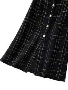 Regalyn Plus Size Women Wool Blend Button Decor Plaid Skirt Fall Cloth For Women