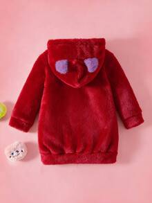 SHEIN 女婴休闲刺绣绿色羊毛连帽连体衣，秋冬