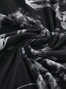 ROMWE Goth 大码复古浪漫暗哥特式骷髅紧身连衣裙 - 黑色 - 查看 4
