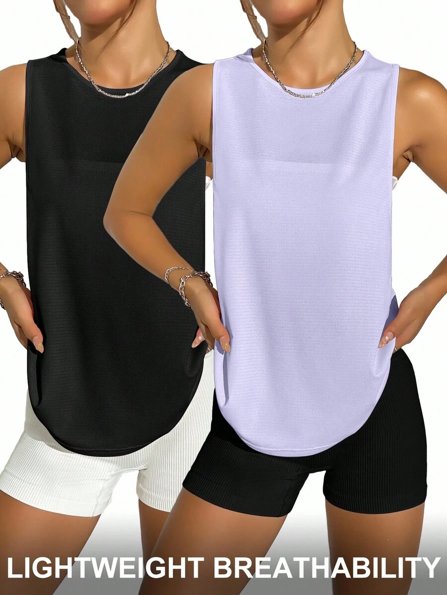 SHEIN Sports 女式基本款纯色圆领宽松运动背心 - 彩色 - 查看 1