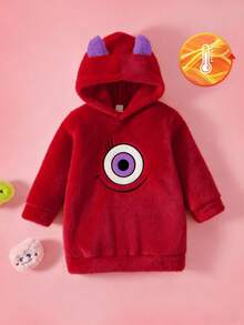 SHEIN 女婴休闲刺绣绿色羊毛连帽连体衣，秋冬