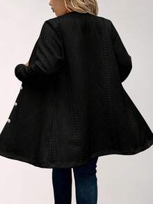 SHEIN LUNE Plus Size Solid Color Button Decor Long Sleeve Knit Cardigan Fall - Black - View 2