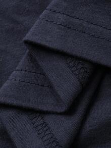 DAZY 秋季青少年男孩休闲撞色领长袖T恤 - 藏蓝色 - 查看 7