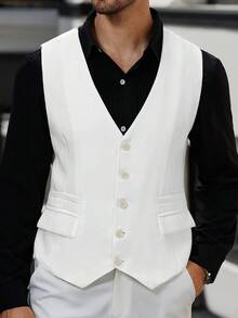 Manfinity Mode 1pc Men Single Breasted Casual Business Travel Suit Vest