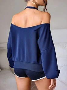 Slayform Sudadera deportiva casual con cuello en V, espalda descubierta y hombros caídos, corte holgado, adecuada para uso diario y deportes, otoño/invierno