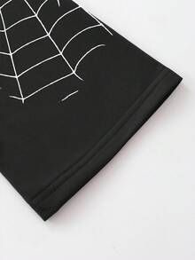 ROMWE MEN Goth Men's Casual Spider Print Long Sleeve T-Shirt, For Fall - Black - View 5