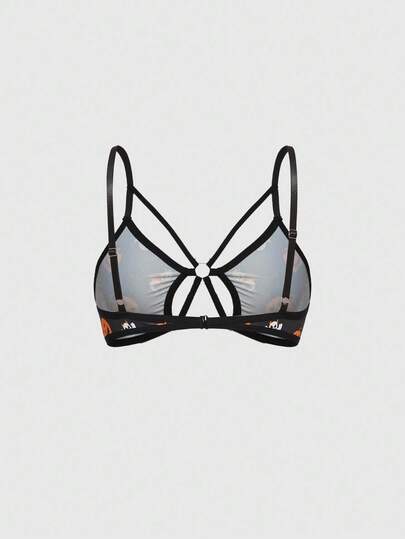 Goth Soutien-gorge sans fil d'Halloween sombre et effrayant avec citrouille et fantôme pour femmes