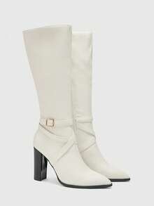 CUCCOO BIZCHIC 优雅尖头高跟踝靴，米色高品质通勤靴，时尚百搭的新款高筒靴，展现女性魅力与优雅 - 米色 - 查看 6