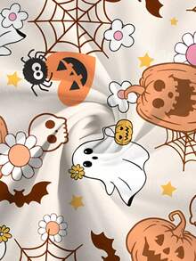 PopScrub Women's V-Neck Oblique Collar Short Sleeve Double Pocket Side Slit Cute Halloween Print Nurse/Adorable Halloween Pumpkin, Ghost, Witch, Spider, Bat, Pumpkin Lantern, Doctor Work Uniform Top/ Examination Surgery Uniform/Women Solid Color Pet Grooming Work Uniform Top/Nutritionist Work Uniform Short Sleeve/Lab Work Uniform, Multi-Pocket Functional Work Wear - Beige - View 7