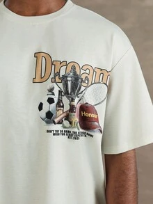 STYNVO 男士复古美式图案印花短袖圆领T恤 - 杏色 - 查看 5