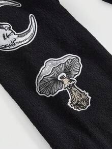 Áo len cardigan dệt kim họa tiết mặt trời, mặt trăng, ngôi sao, đầu lâu Hippie thêu cỡ lớn màu tối - màu đen - Xem 7