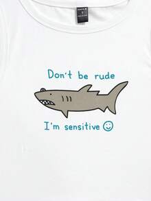 Y2Kool EVERYDAYFISH 艺术家标语和鲨鱼图案露脐背心，印有“别无礼，我很敏感”字样，女士95%纯棉无袖上衣，适合夏季、假日、度假、海滩、外出、音乐节、伊比沙岛风格，以及秋季西部风情搭配。
