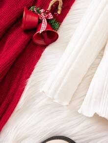 SHEIN Baby Mädchen Weihnachts süßes Cartoon Muster Strick Langarm Top und Kleid Set