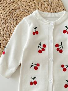 SHEIN Newborn Cherry Print Knitted Romper In Fall/Winter