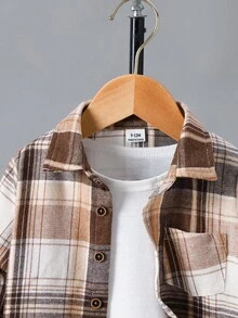 Áo sơ mi kẻ caro có túi vá cho trẻ sơ sinh/trẻ mới biết đi Unisex - màu nâu - Xem 5
