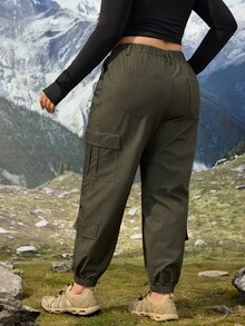 Plus Size Women's Fashion Green Elastic Waist Jeans, Cargo Outdoor Jeans For Hiking Sun Protection Lightweight Quick Dry Hiking Autumn - Army Green - View 2