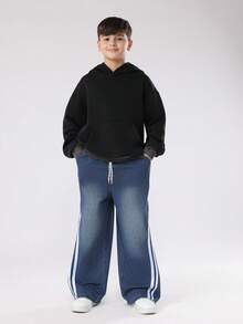 SUMWON Cotton Vintage Wide Leg Jeans Casual Side Stripe Youth Denim Pants Double White Lines Streetwear Skater Style Drawstring Waist All Season Daily Wear Fall Winter - Light Wash - View 3