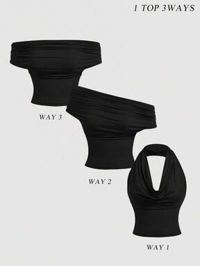 SHEIN MOD Kadınlar İçin Düz Renkli Drapeli Yaka Çok Yönlü Moda Atlet