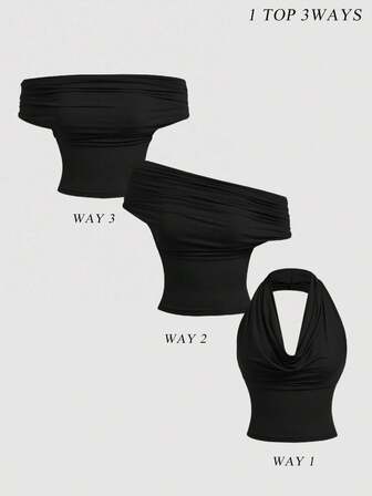 SHEIN MOD Camiseta de tirantes de moda versátil con cuello drapeado de unicolor para mujer