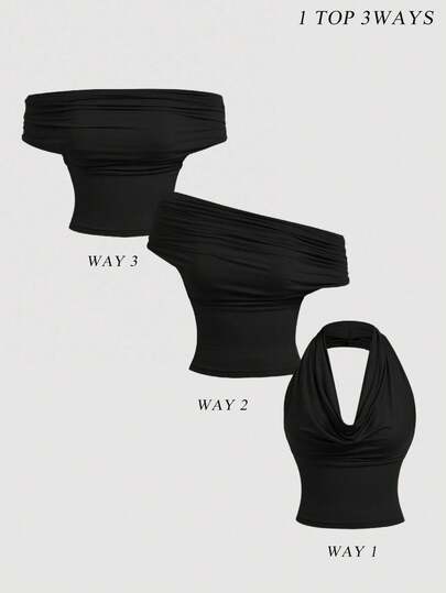 SHEIN MOD Women's Solid Color Draped Neck Versatile Fashion Tank Top,1 Top 3 Ways