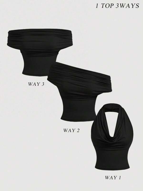 SHEIN MOD Women's Solid Color Draped Neck Versatile Fashion Tank Top,1 Top 3 Ways