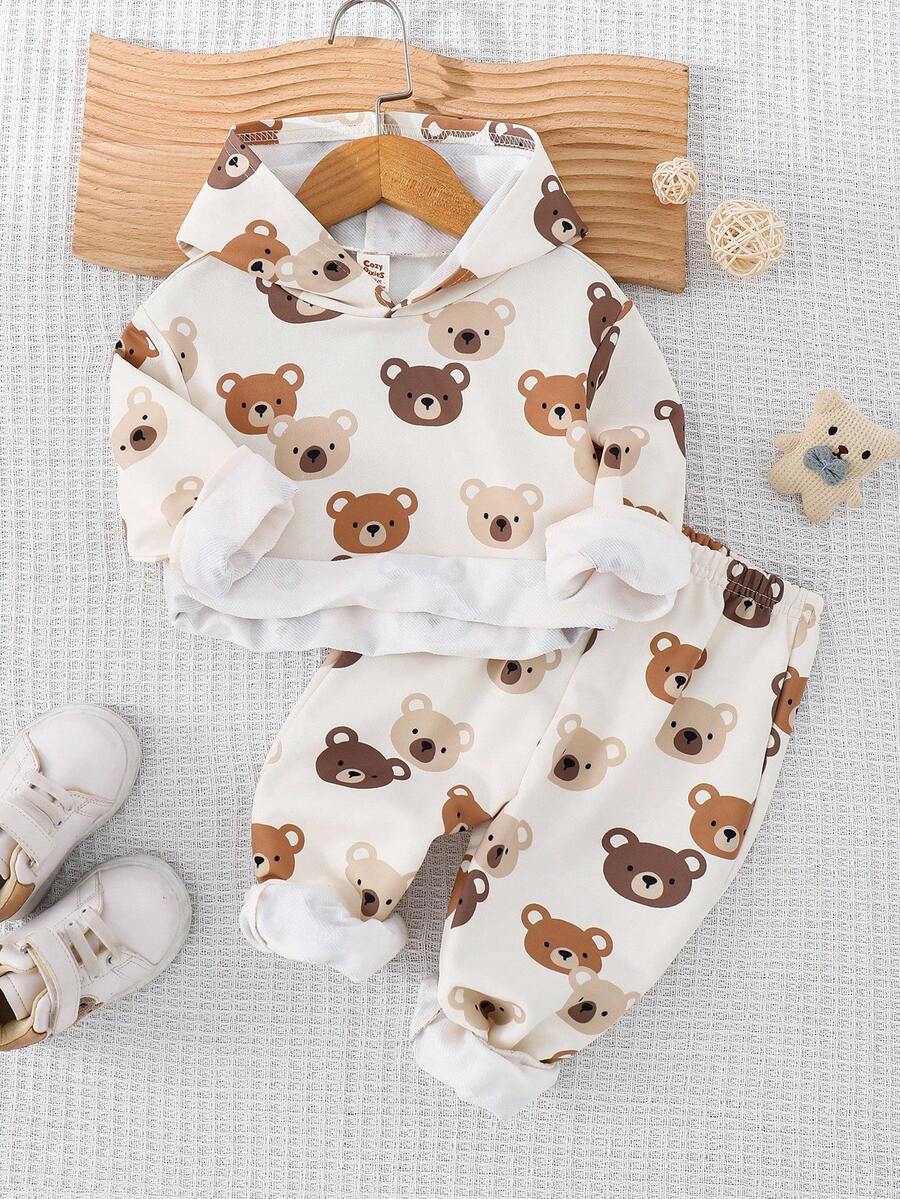 Cozy Pixies 2 Stücke/Set Baby Jungen/Mädchen Cartoon Bär Pullover Sweatshirt und Jogginghose Set, bequem, vielseitig, modisch, lässig, geeignet für Innen, Außen, Alltag, Sport, Spiel, Party, Feiertage, Herbst/Winter