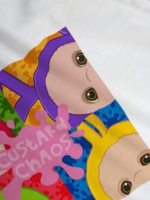 Teletubbies X SHEIN Women Casual Loose Round Neck Cartoon Graphic Short Sleeve T-Shirt, Suitable For Summer